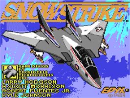 Title screen of Snow Strike on the Commodore 64.