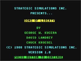 Title screen of Sons of Liberty on the Commodore 64.