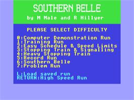 Title screen of Southern Belle on the Commodore 64.