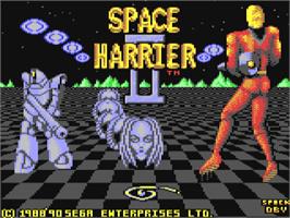 Title screen of Space Harrier 2 on the Commodore 64.
