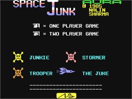 Title screen of Space Junk on the Commodore 64.