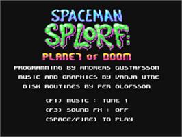 Title screen of Spaceman Splorf - Planet Of Doom on the Commodore 64.