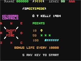 Title screen of Spectipede on the Commodore 64.