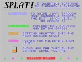 Title screen of Splat! on the Commodore 64.