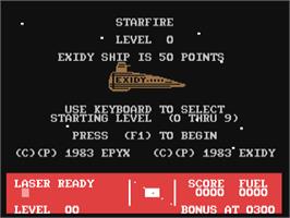 Title screen of Starfire (Epyx) on the Commodore 64.