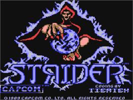 Title screen of Strider on the Commodore 64.