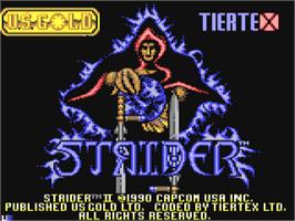 Title screen of Strider 2 on the Commodore 64.