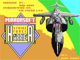 Title screen of Strike Force Harrier on the Commodore 64.
