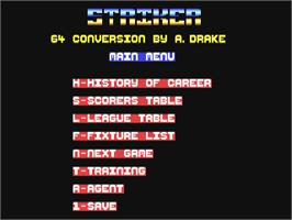 Title screen of Striker on the Commodore 64.