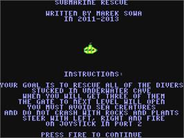 Title screen of Submarine Rescue on the Commodore 64.