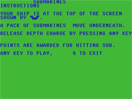 Title screen of Submarines on the Commodore 64.