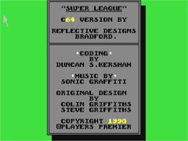 Title screen of Super League on the Commodore 64.