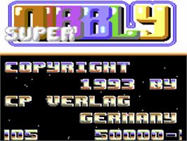 Title screen of Super Nibbly on the Commodore 64.