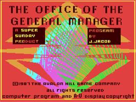 Title screen of Super Sunday - The Office of the General Manager on the Commodore 64.