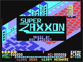 Title screen of Super Zaxxon on the Commodore 64.