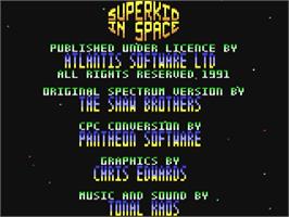 Title screen of Superkid In Space on the Commodore 64.