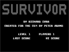 Title screen of Survivor on the Commodore 64.