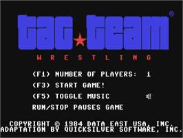Title screen of Tag Team Wrestling on the Commodore 64.