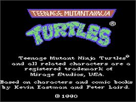 Title screen of Teenage Mutant Ninja Turtles on the Commodore 64.