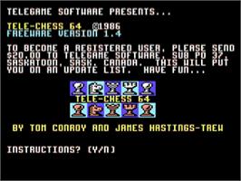 Title screen of Tele-chess on the Commodore 64.