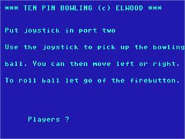 Title screen of Ten Pin Bowling (Elwood Computers) on the Commodore 64.