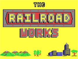 Title screen of The Railroad Works on the Commodore 64.
