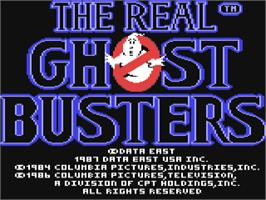 Title screen of The Real Ghostbusters on the Commodore 64.