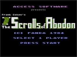 Title screen of The Scrolls of Abadon on the Commodore 64.
