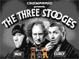 Title screen of The Three Stooges on the Commodore 64.