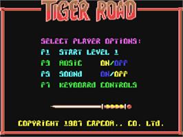 Title screen of Tiger Road on the Commodore 64.