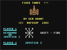 Title screen of Tiger Tanks (Nüfekop Software) on the Commodore 64.