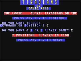 Title screen of Tiradians on the Commodore 64.