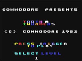 Title screen of Tooth Invaders on the Commodore 64.