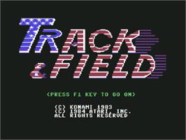 Title screen of Track & Field on the Commodore 64.