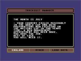 Title screen of Tracksuit Manager on the Commodore 64.