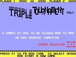 Title screen of Triple Tournament on the Commodore 64.