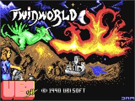 Title screen of TwinWorld: Land of Vision on the Commodore 64.