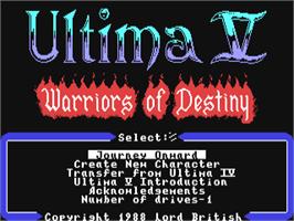 Title screen of Ultima V: Warriors of Destiny on the Commodore 64.