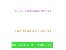 Title screen of Us Geography Series - Utah Counties Tutorial on the Commodore 64.