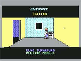 Title screen of Uuno Turhapuro Muuttaa Maalle on the Commodore 64.