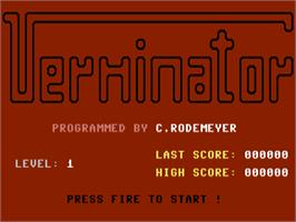Title screen of Verminator on the Commodore 64.