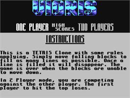 Title screen of Vioris on the Commodore 64.