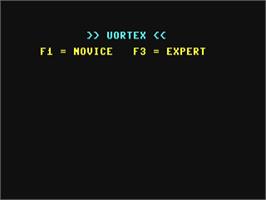 Title screen of Vortex on the Commodore 64.