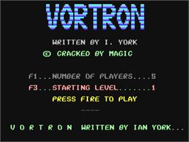 Title screen of Vortron on the Commodore 64.