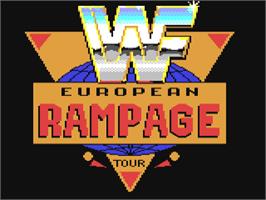 Title screen of WWF European Rampage Tour on the Commodore 64.