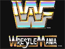 Title screen of WWF Wrestlemania on the Commodore 64.