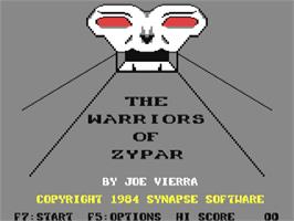 Title screen of Warriors Of Zypar, The on the Commodore 64.