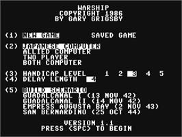 Title screen of Warship (Ahoy!) on the Commodore 64.