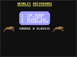 Title screen of Wembley Greyhounds on the Commodore 64.