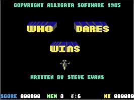 Title screen of Who Dares Wins (dk'tronics) on the Commodore 64.